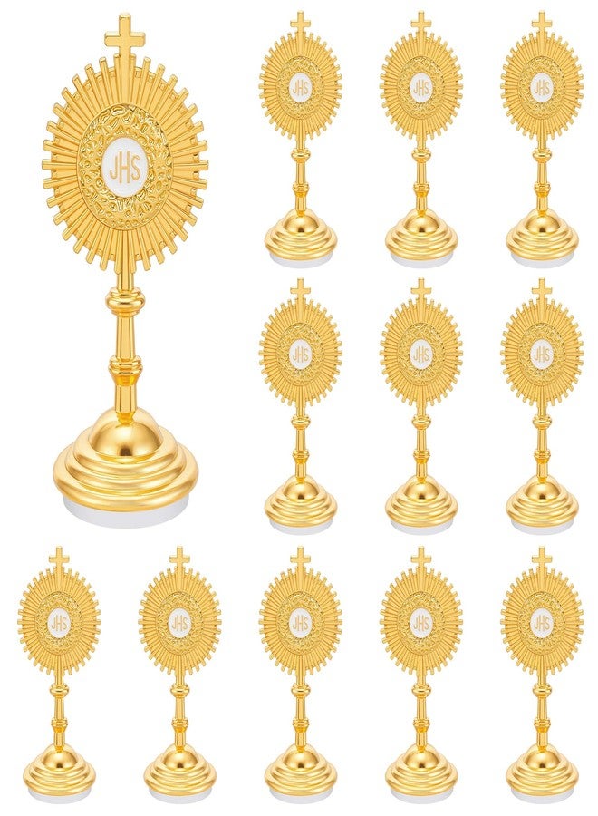 GLASSWINDS 12 Pcs Gold Standing Cross Decor, Catholic Monstrance Statues Table Desk Decor, Standing Crucifix Catholic Home Decor, Jesus Religious Baptism Favors for Guests, First Communion Gifts - Image 1